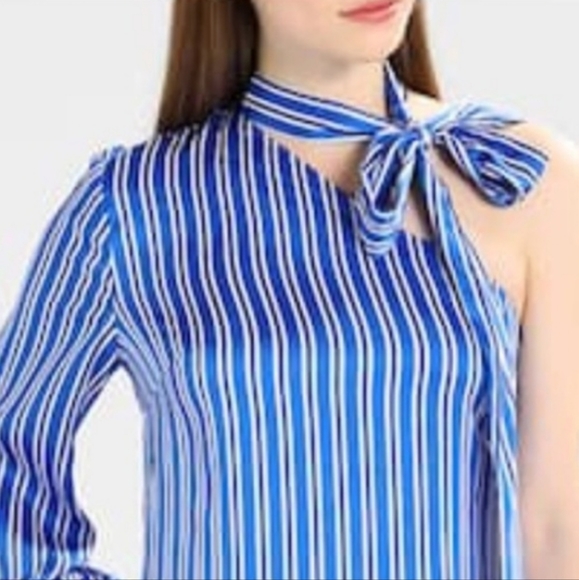 NWOT Banana Republic Blue Striped One Shoulder Midi Dress Size 2 - Picture 5 of 10